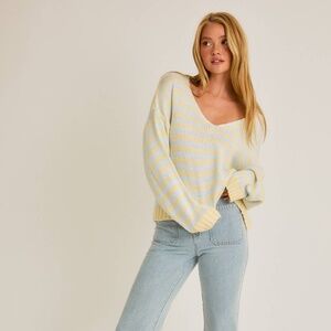 NWT Soft Striped V-neck Sweater blue and yellow